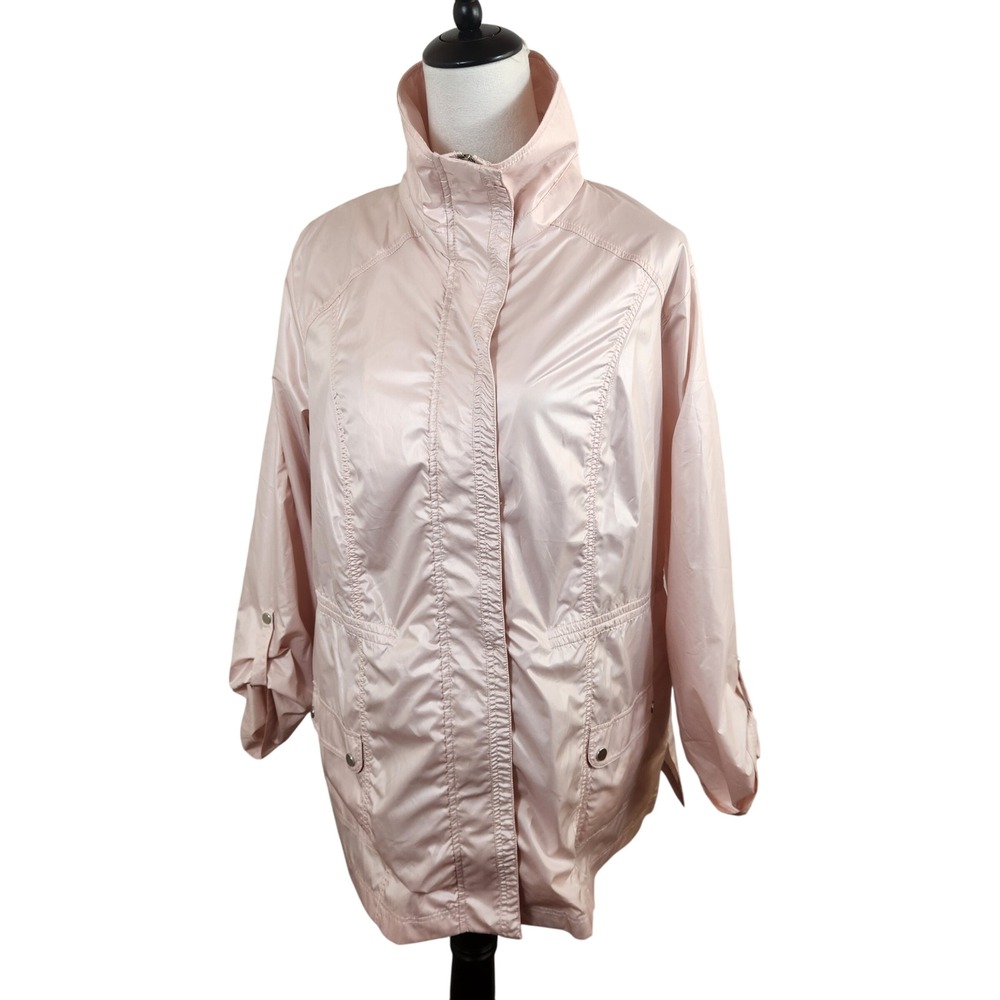 Zenergy by Chico's 2 Women's Pink Full Zip Lightweight Rain Jacket Coat Sz Large